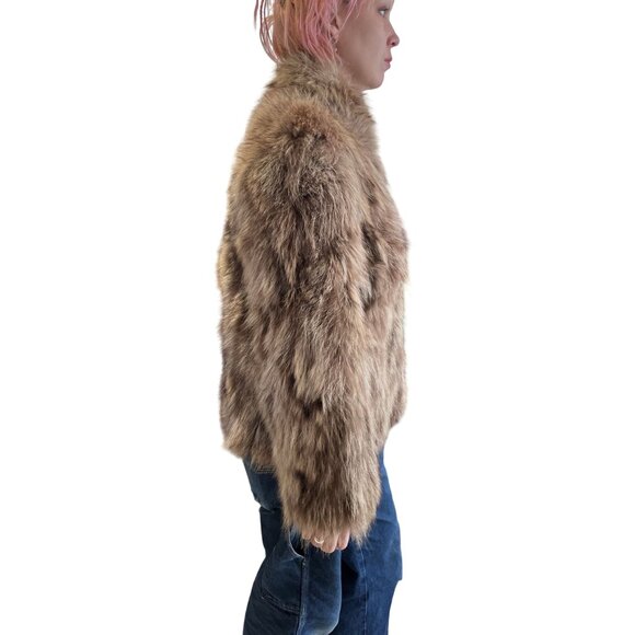 Vintage 1970s J.Fox Boston Genuine Raccoon Fur Coat Car Length Pockets Brown - Picture 6 of 12